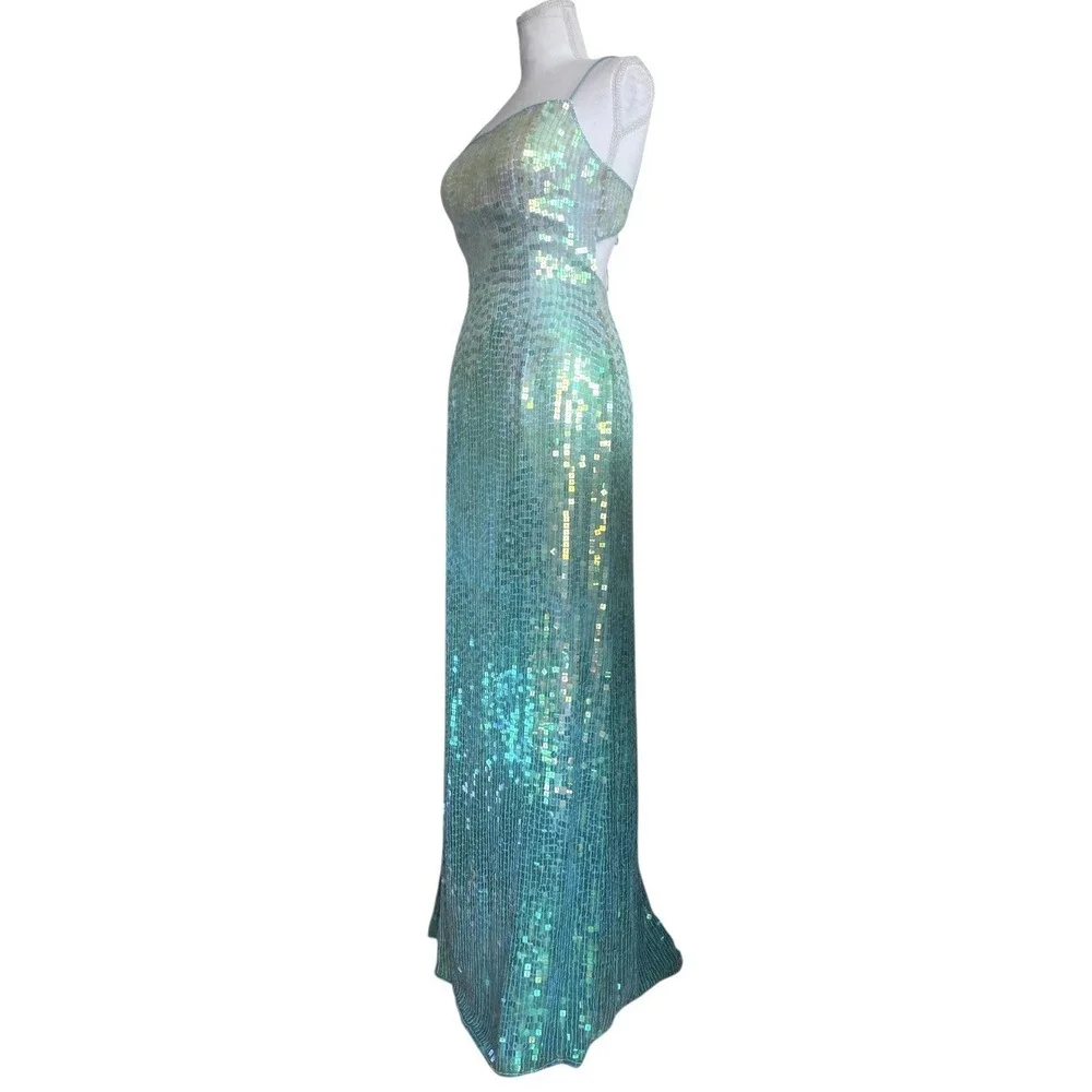 Vintage Cache Silk Beaded Ombré Sequins Iridescent Gown Mermaid Embellished Y2k - Picture 8 of 16